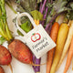 Hand-felted farmer’s market tote ornament filled with wool carrots and leafy greens – handmade spring decor from the Gardening Collection.
