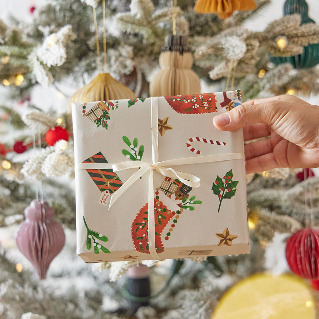 Beige Christmas Stockings Wrapping Sheets Set of 3
