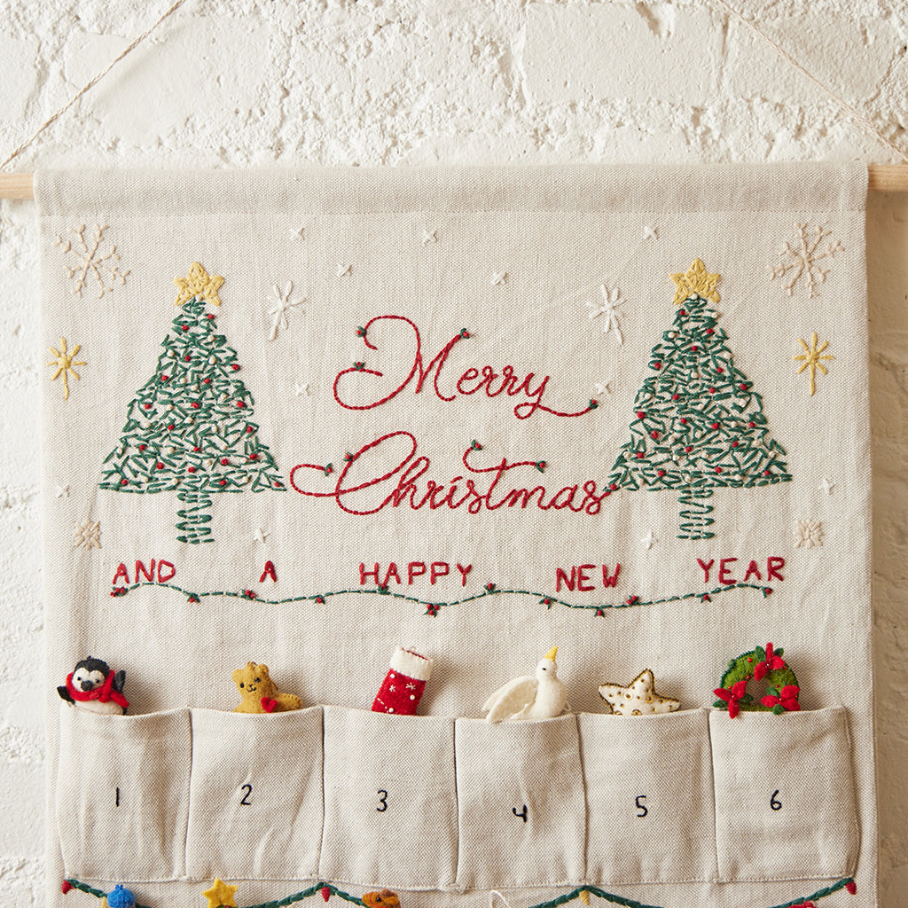 Bundle: Linen Advent Calendar with Classic Mini Ornament Set of 24