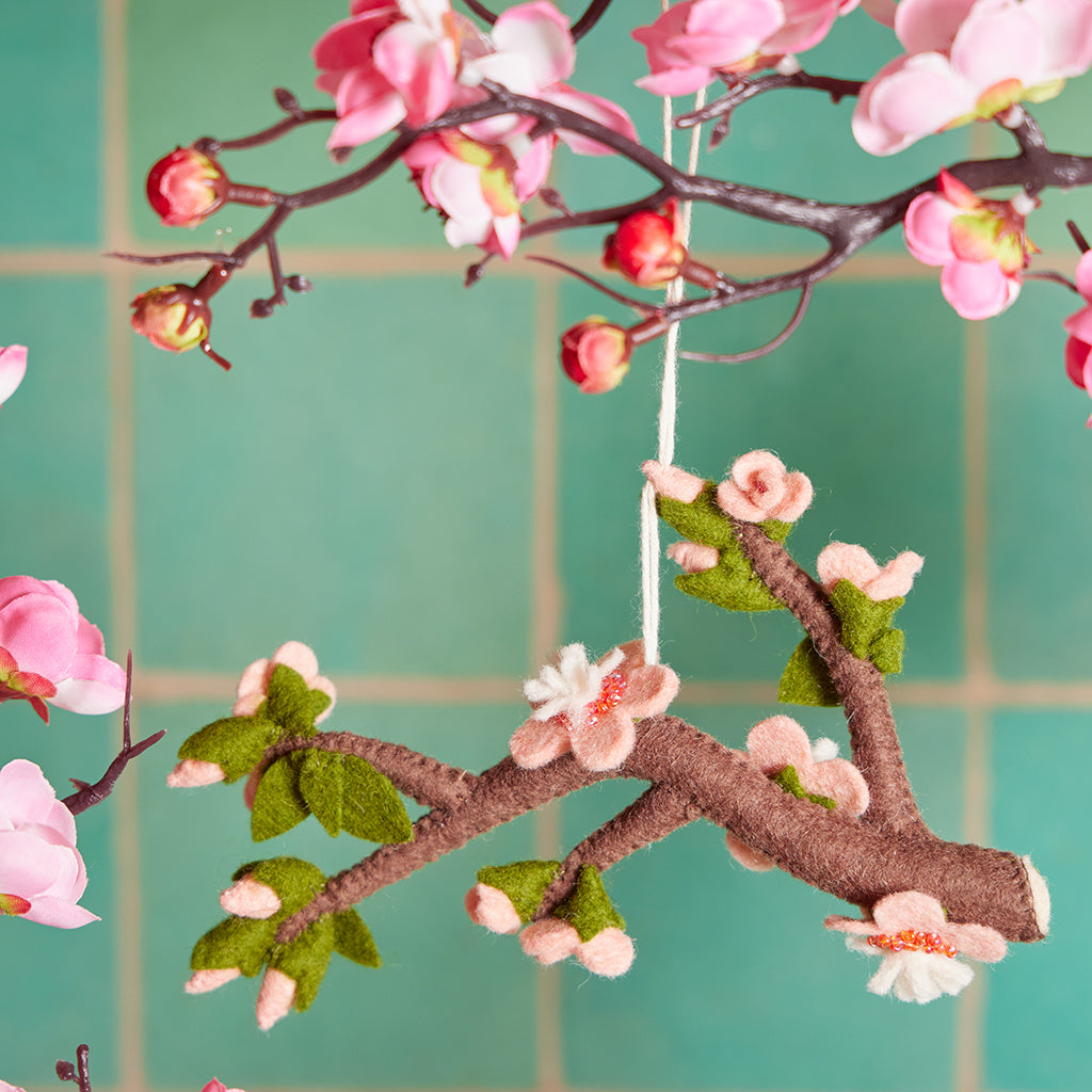 Sakura Cherry Blossoms Branch Ornament – Handmade Felt Botanical