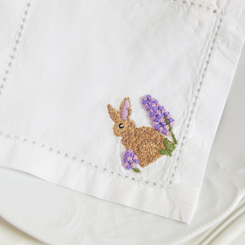 Embroidered White Cotton Spring Farm Animals Cocktail Napkin Set ...