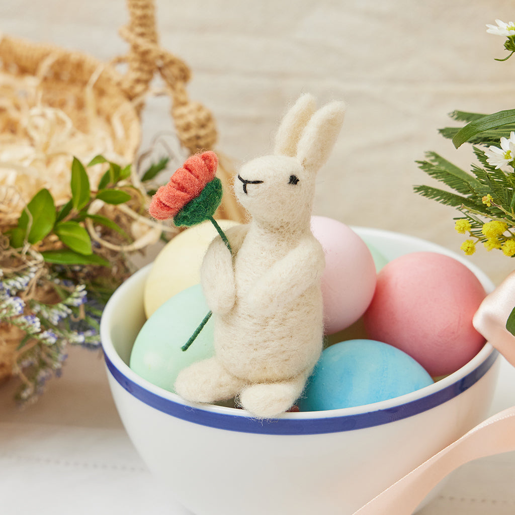 White Bunny with Flower Ornament