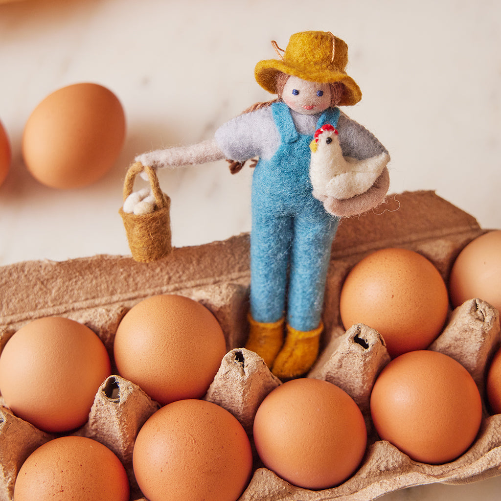 Happy Harvest Farmer with Chicken Ornament
