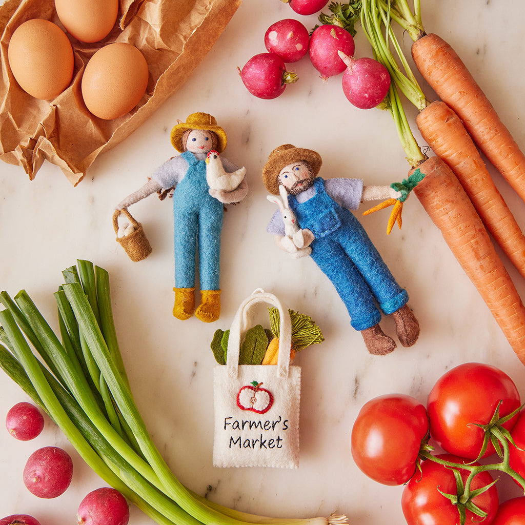 Happy Harvest Farmer with Chicken Ornament