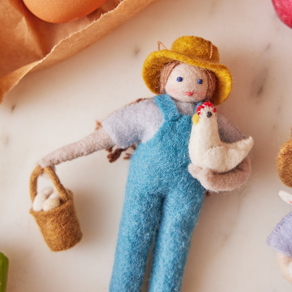 Happy Harvest Farmer with Chicken Ornament