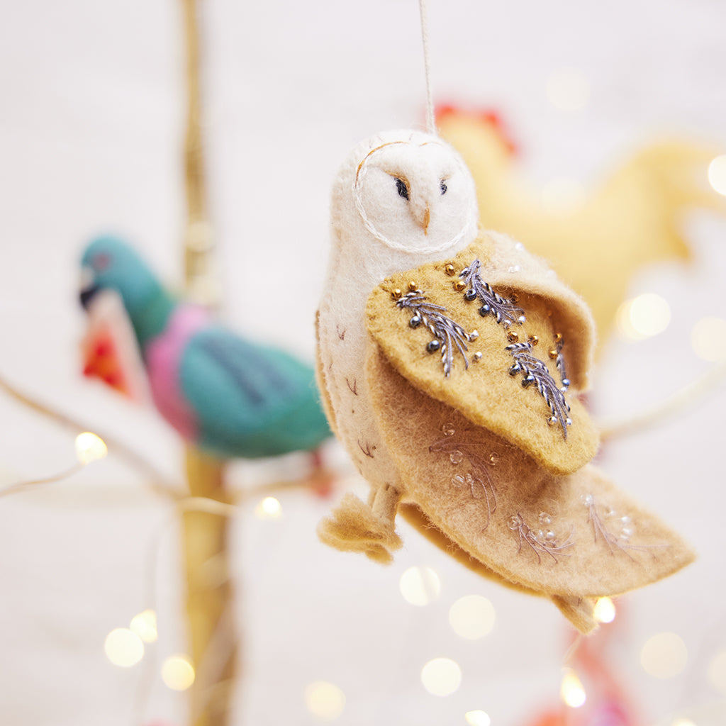 Beaded Barn Owl Ornament