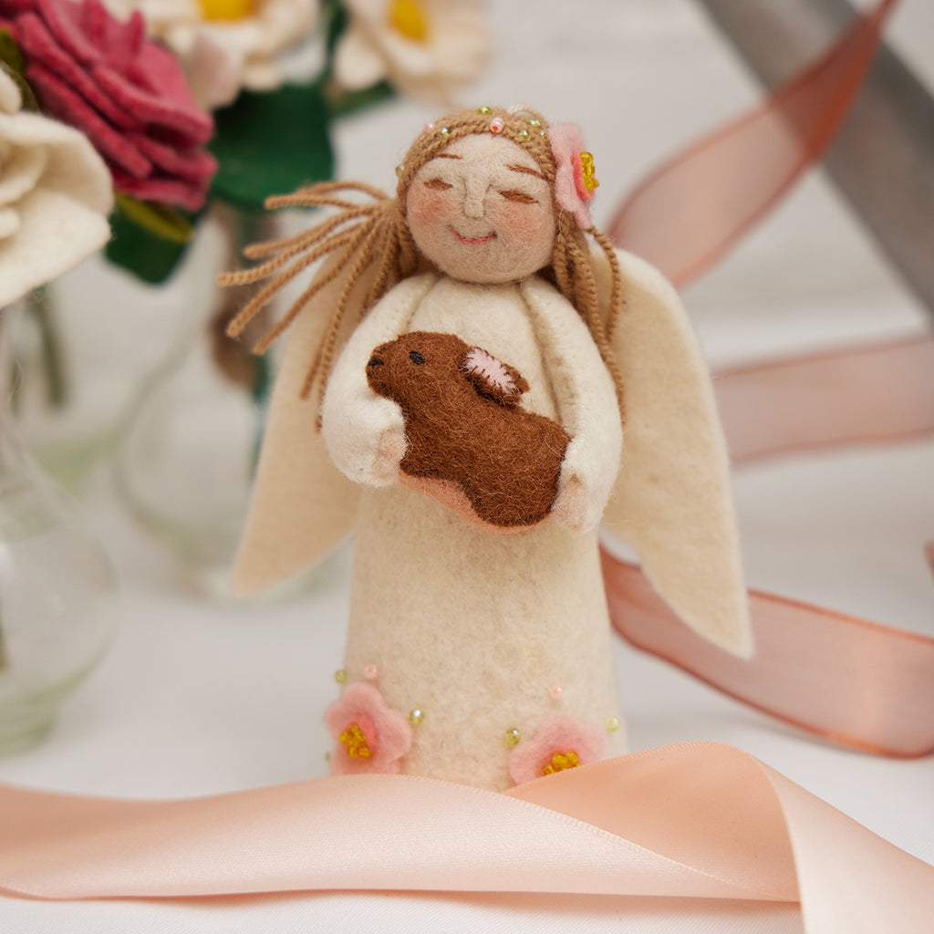 Large Spring Angels Spring Angel with Bunny Ornament Blonde Hair | Felt Angel Decor ...