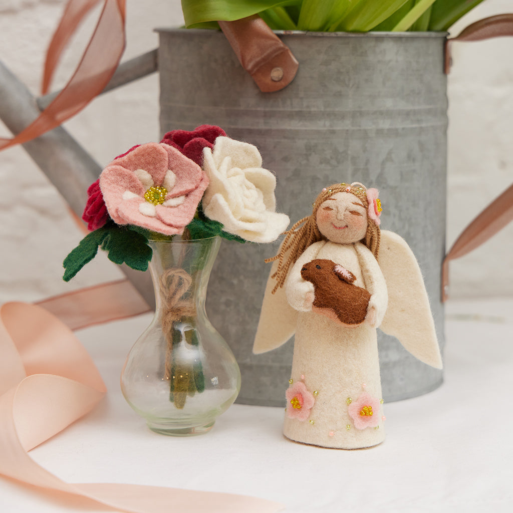 Large Spring Angels Spring Angel with Bunny Ornament Blonde Hair | Felt Angel Decor ...