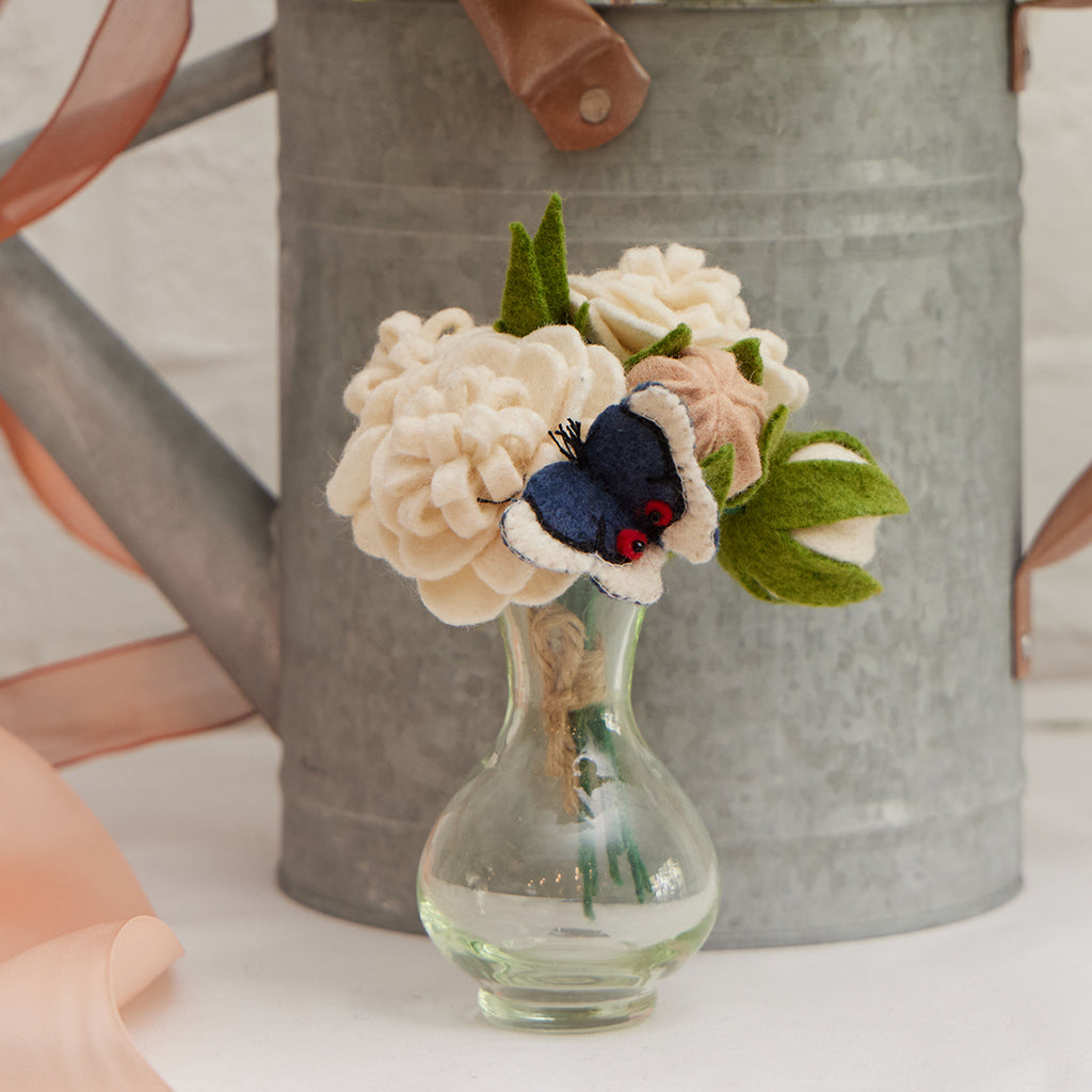 Peonies Flower Bouquet with Butterfly & Vase