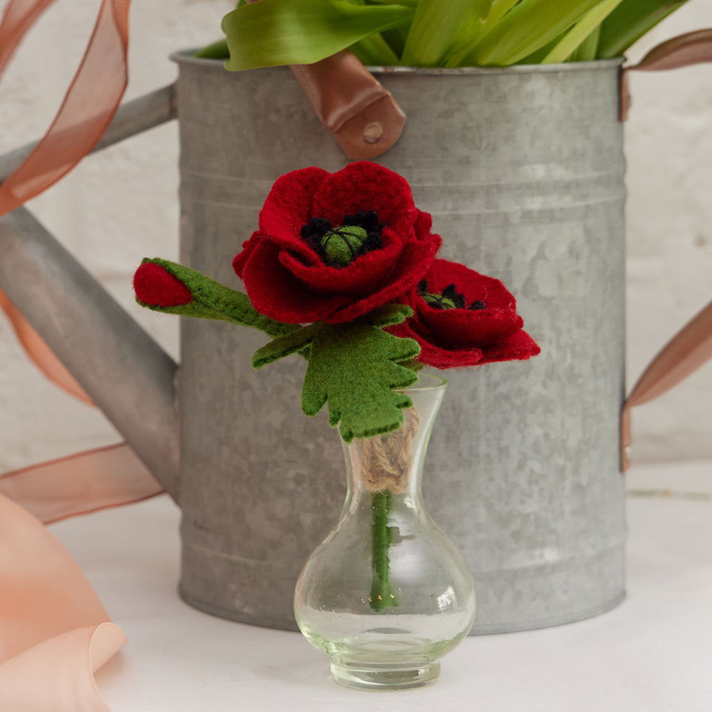 Red Poppy Bouquet with Vase – Handmade Floral Decor – Craftspring
