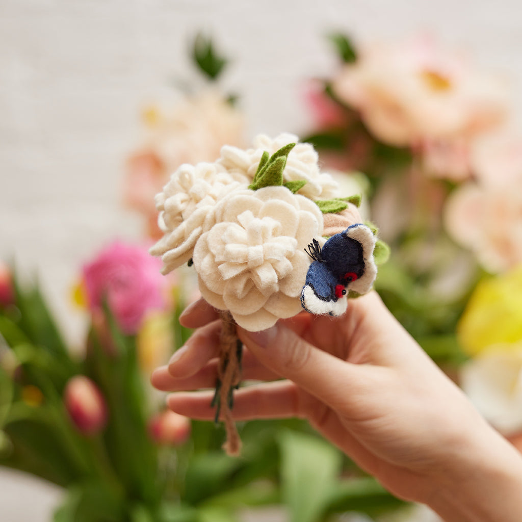 Peonies Flower Bouquet with Butterfly & Vase