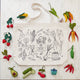 Handmade canvas tote with garden produce illustrations – collaboration between Craftspring and Winter Water Factory.