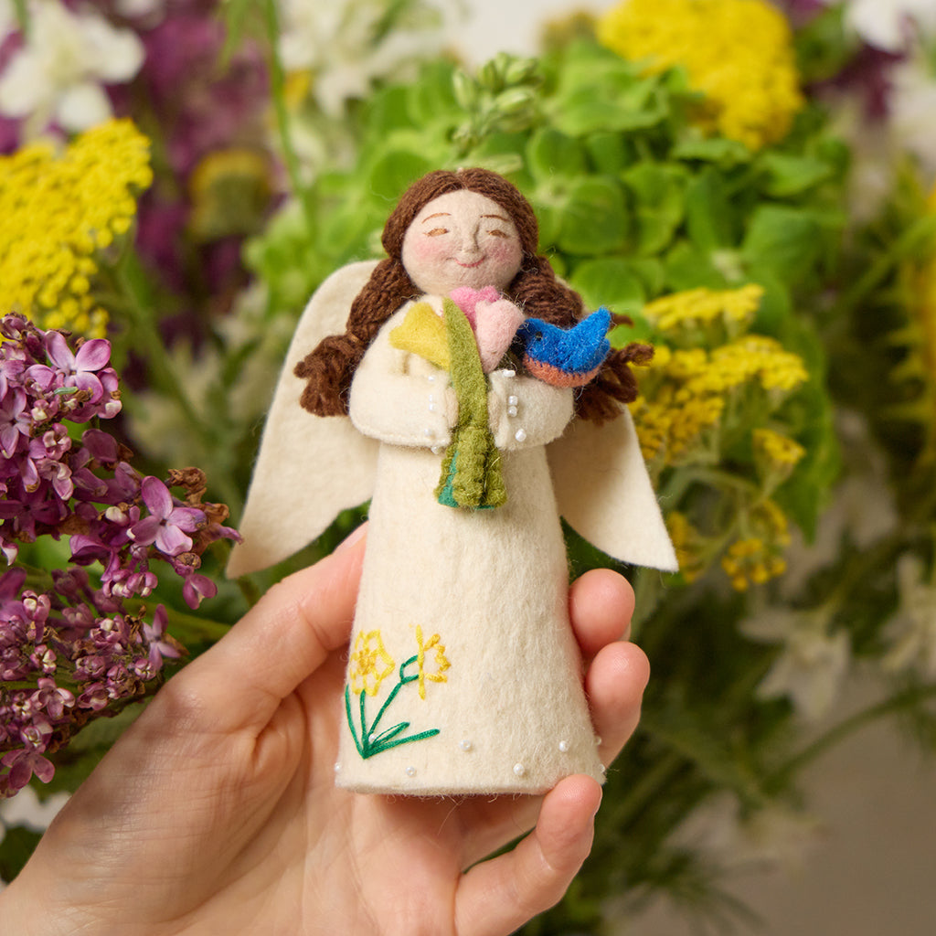 Hand Felted Spring Angel with Colorful Bouquet & Bluebird Ornament ...