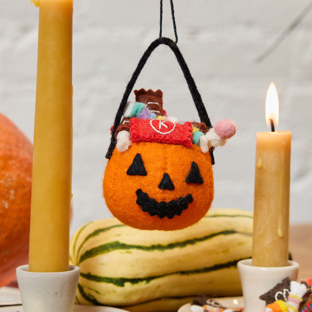 Hand Felted Jack O'Lantern Halloween Trick-or-Treat Basket