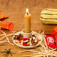 Natural Glossy Ceramic Candle Holder with Beeswax Taper