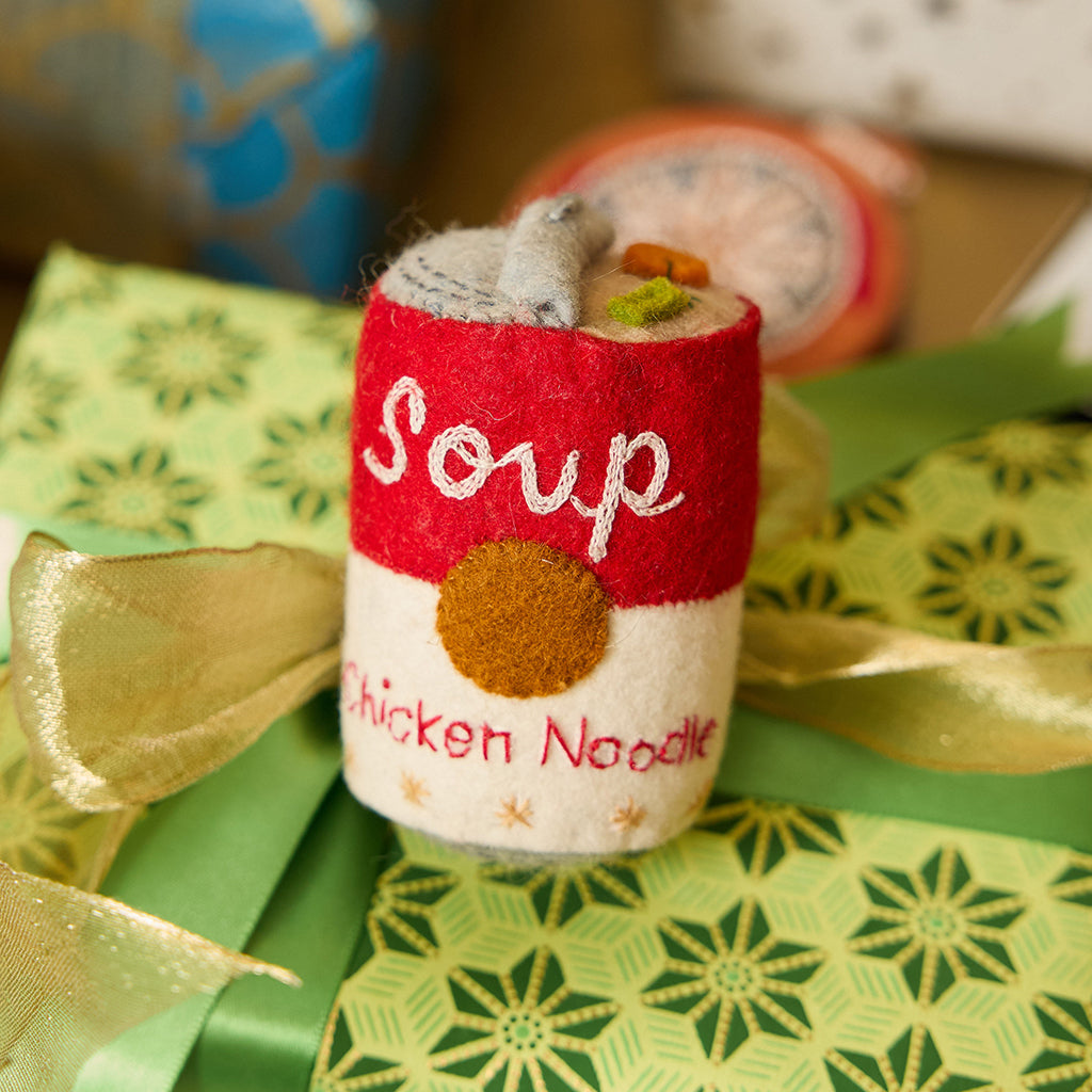 Hand Felted Red & White Chicken Noodle Soup Can Ornament – Craftspring