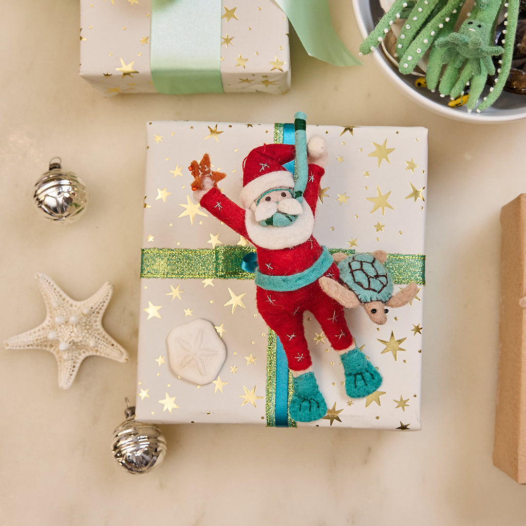 Tropical Snorkel Santa with Sea Turtle Ornament