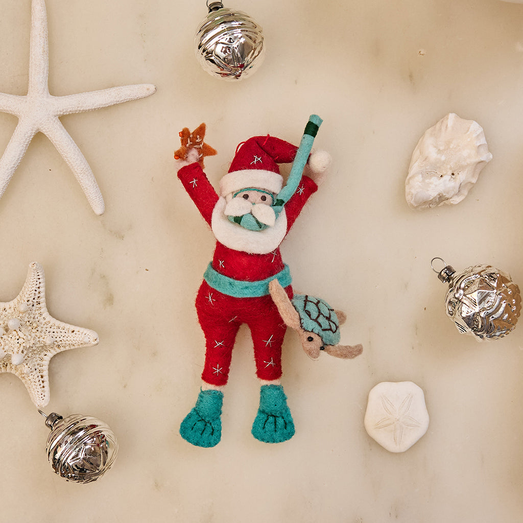 Tropical Snorkel Santa with Sea Turtle Ornament
