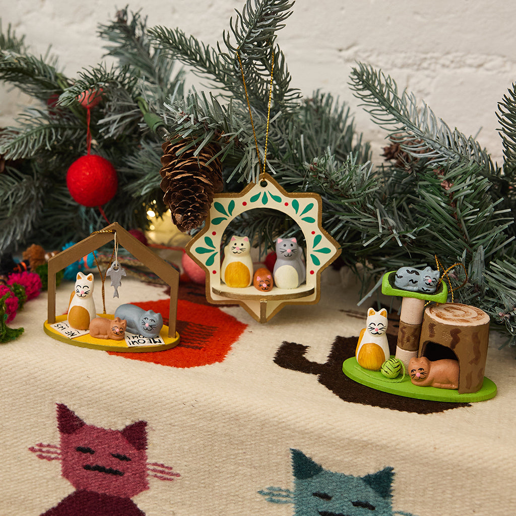 Cat Nativity Wood Ornament
