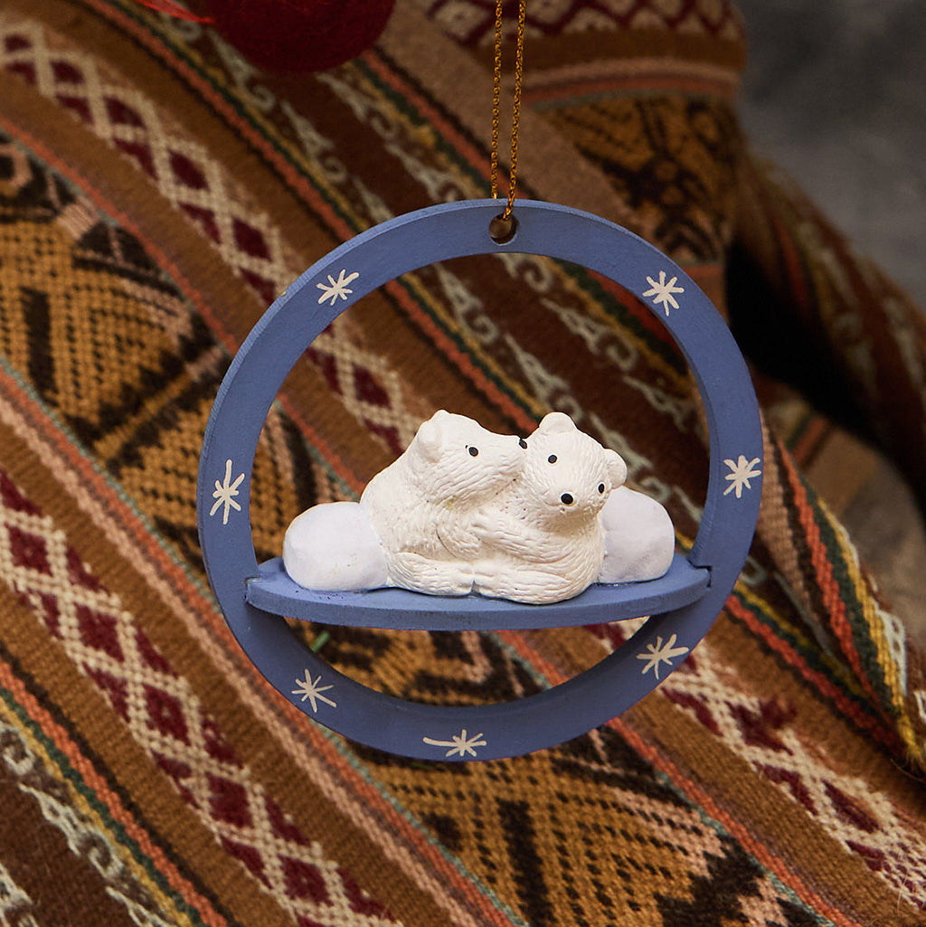 Arctic Sky Polar Bears Wood Ornament