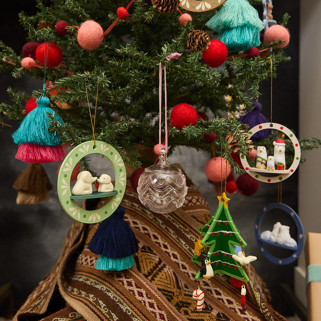 Holiday Penguins Wood Ornament