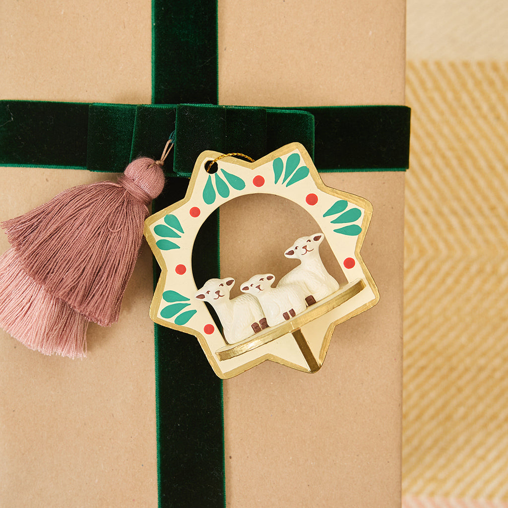 Sheep Nativity Wood Ornament