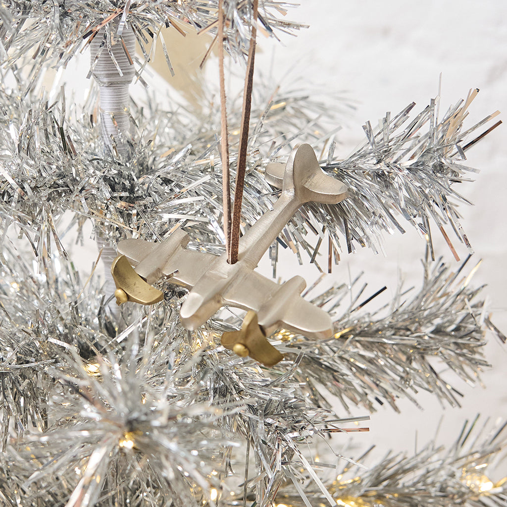 Propeller Plane Ornament - Pewter with Antique Brass