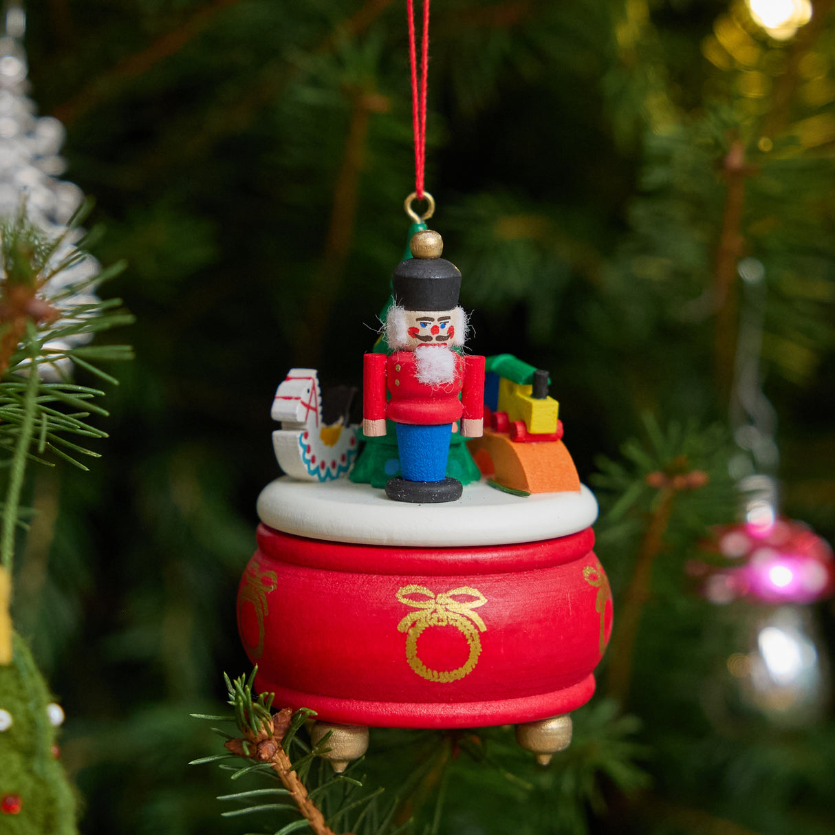 Nutcracker Music Box German Wooden Ornament