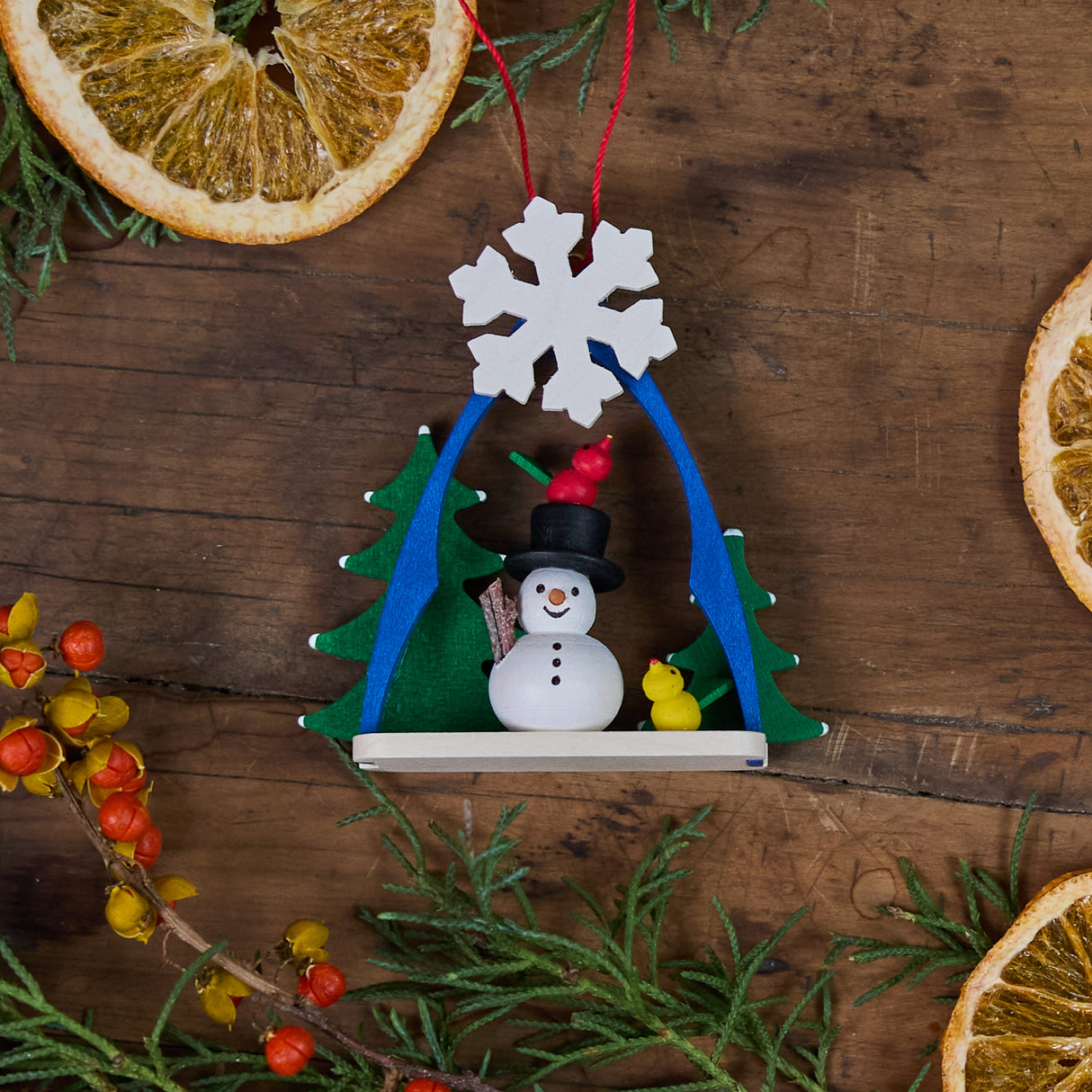 Snowman Arch German Wooden Ornament