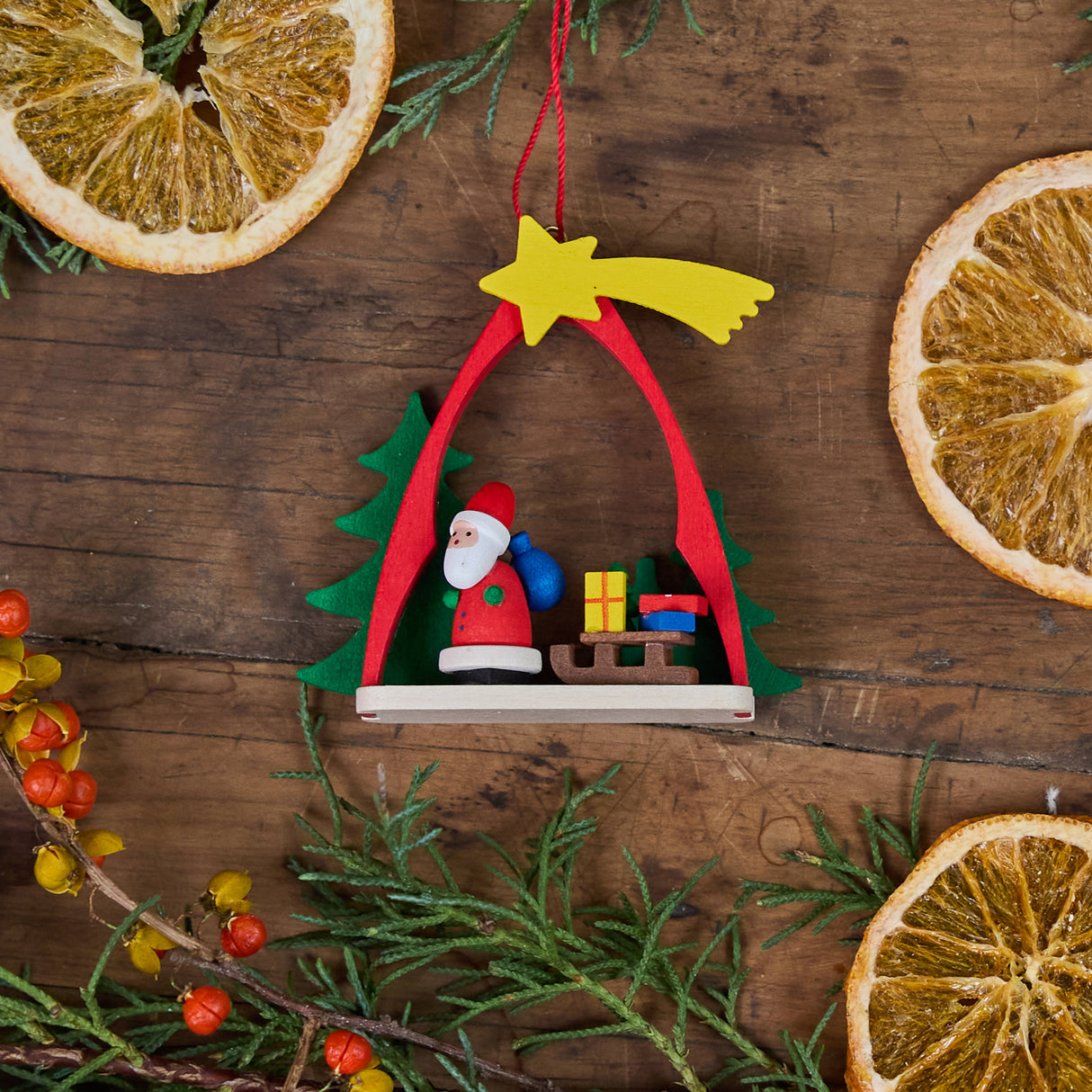 Santa Arch German Wooden Ornament