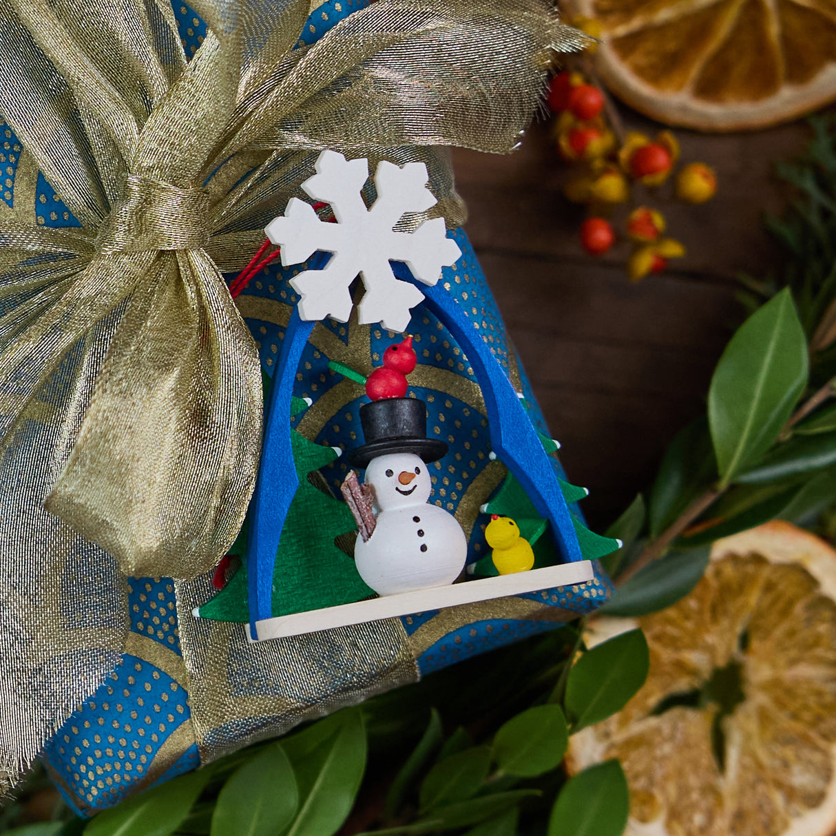 Snowman Arch German Wooden Ornament