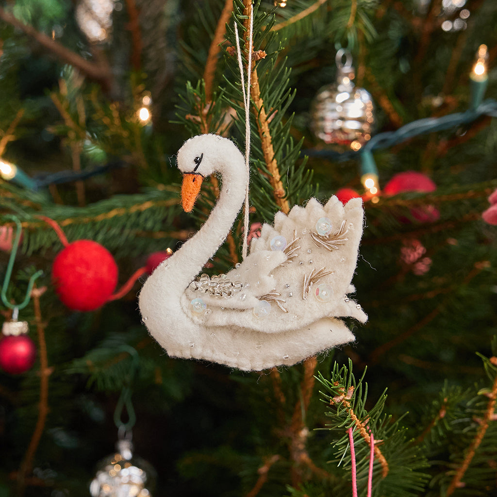 Beaded White Swan Ornament