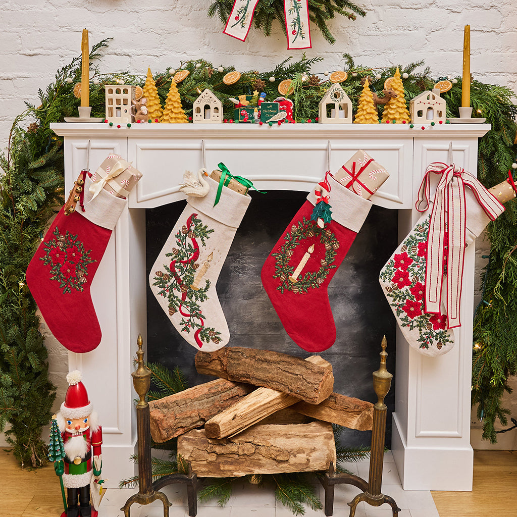 Natural Candle Garland Linen Stocking