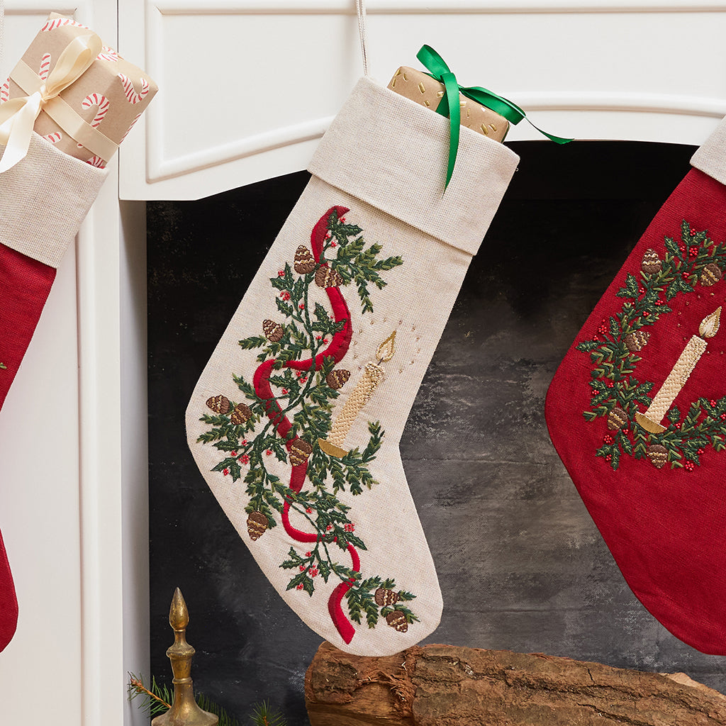 Natural Candle Garland Linen Stocking