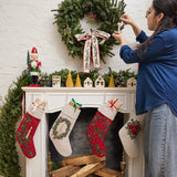 Festive Poinsettia Linen Stocking - Red