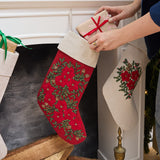 Festive Poinsettia Linen Stocking - Red