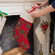Red Festive Poinsettia Linen Stocking