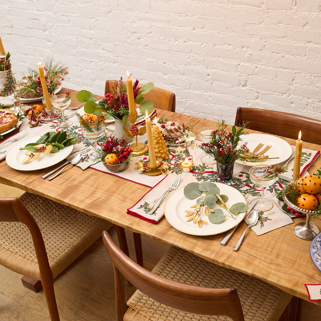 Natural Candle Garland Linen Table Runner
