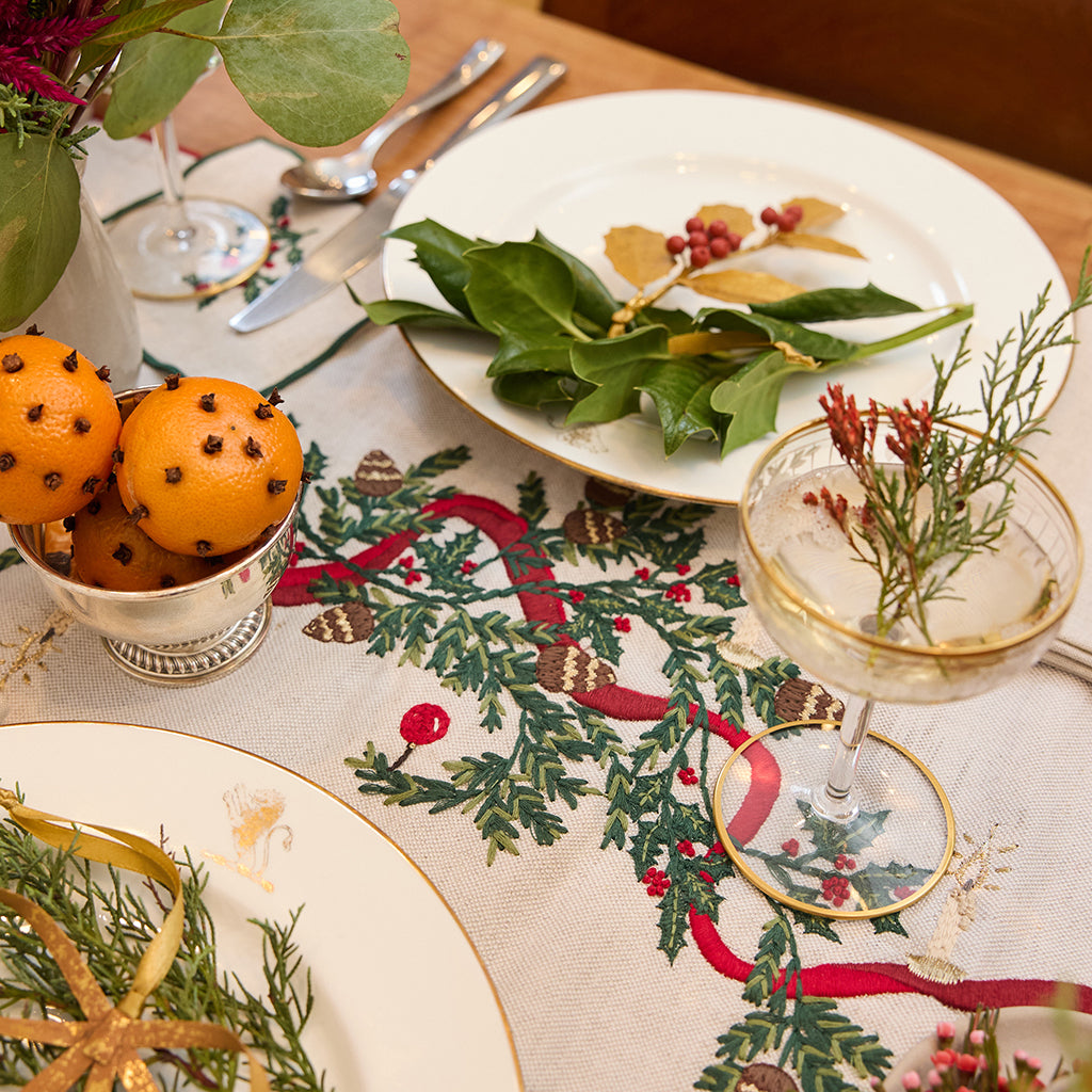Natural Candle Garland Linen Table Runner