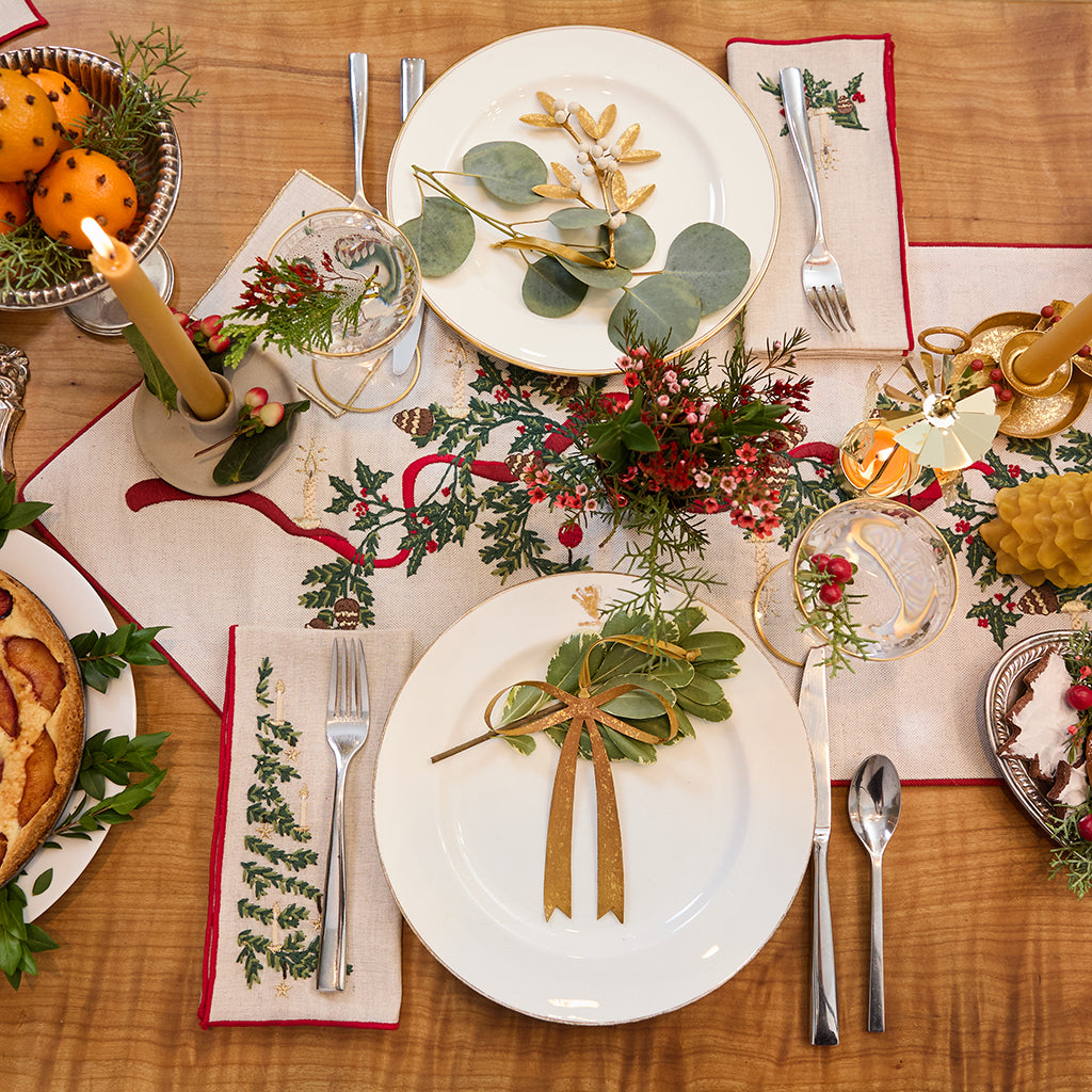 Natural Candle Garland Linen Table Runner