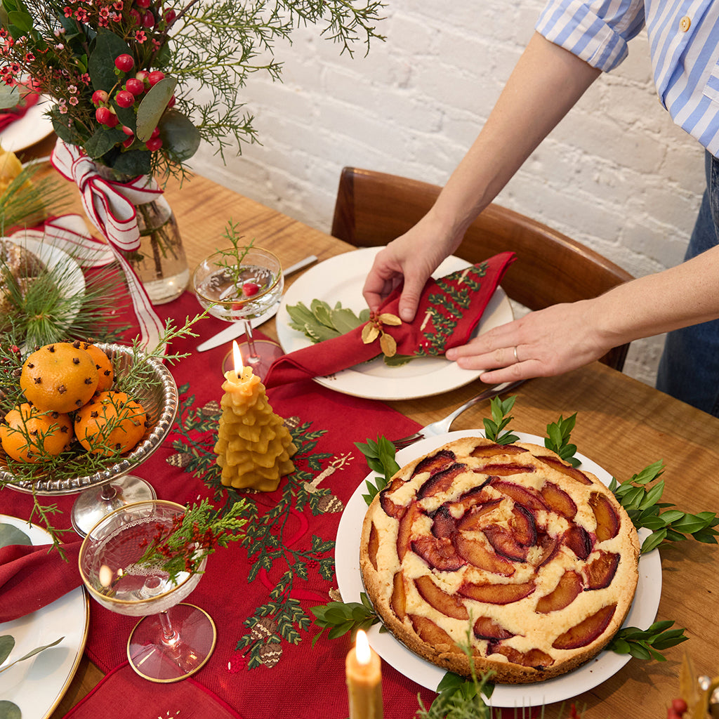 Red & Natural Tree Linen Napkins - Set of 4