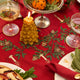 Red Candle Garland Linen Table Runner