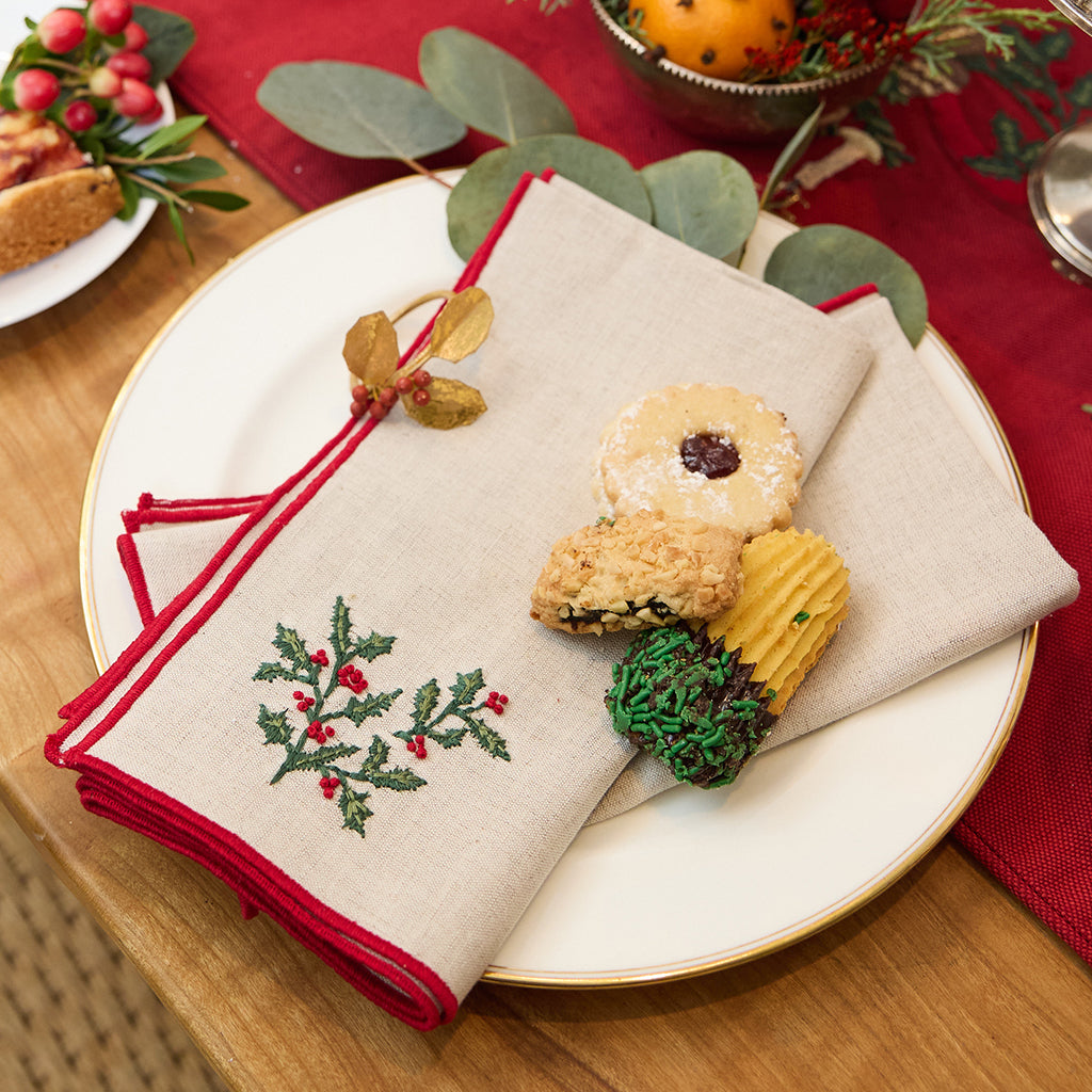 Natural Holly Linen Napkins - Set of 4