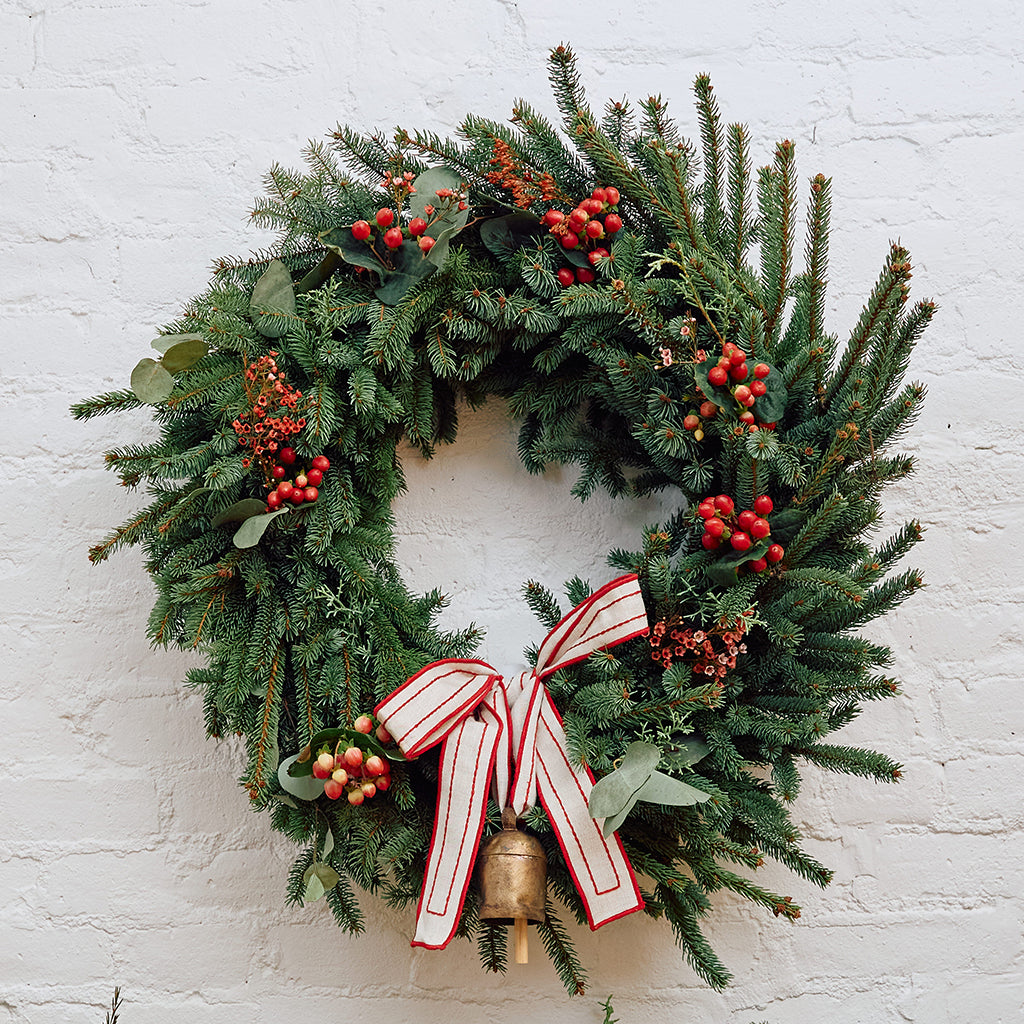 Festive Metal Bell with Hand-Embroidered Ribbon