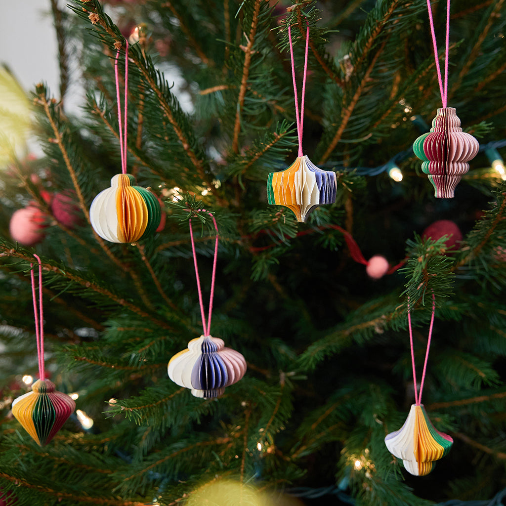 Multicolor Honeycomb Paper Mini Ornaments - Set of 6