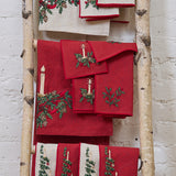 Candle Garland Linen Tea Towel - Red