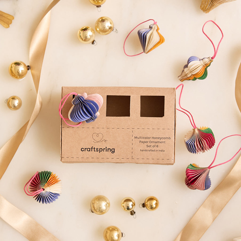 Multicolor Honeycomb Paper Mini Ornaments - Set of 6