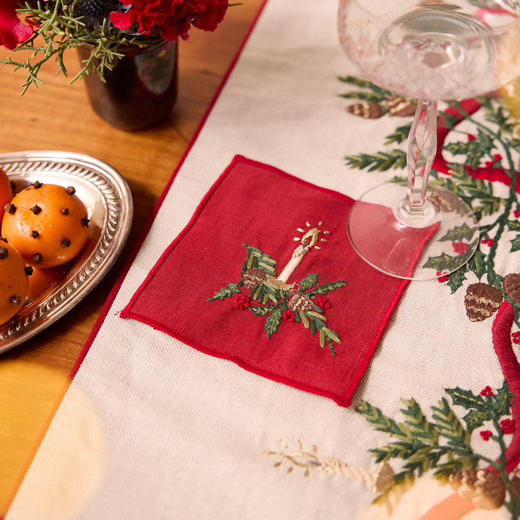 Red Candle Cocktail Napkins - Set of 4