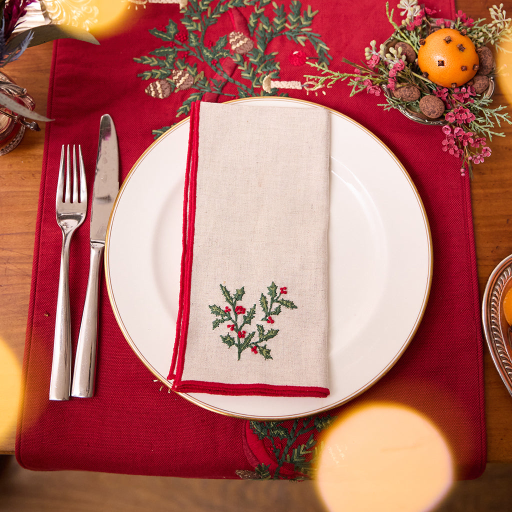 Natural Holly Linen Napkins - Set of 4