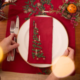 Red & Natural Tree Linen Napkins - Set of 4